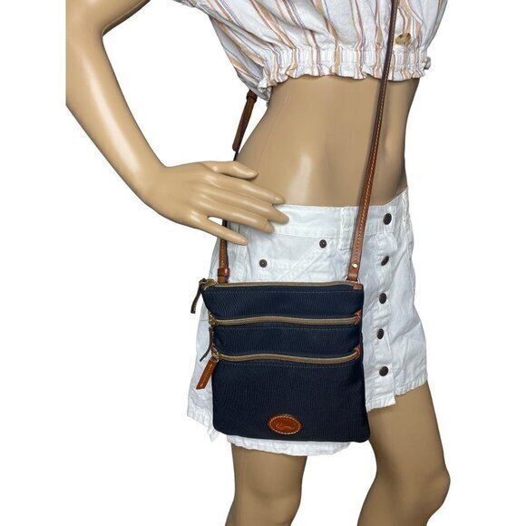 Dooney and Bourke Small Black Crossbody Triple Zip Red Interior - Picture 1 of 8